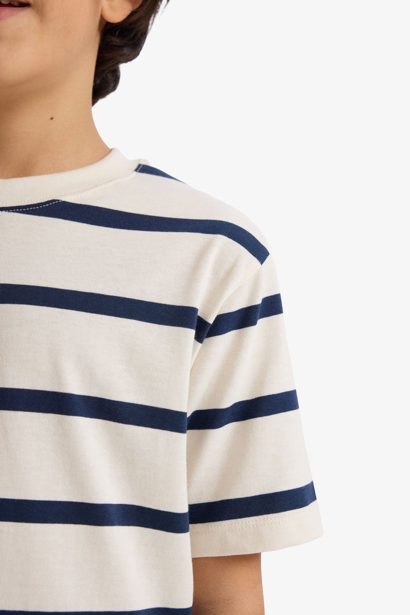 DeFacto Blue Boy Regular Fit Striped Short Sleeve T-Shirt Casual - Image 4